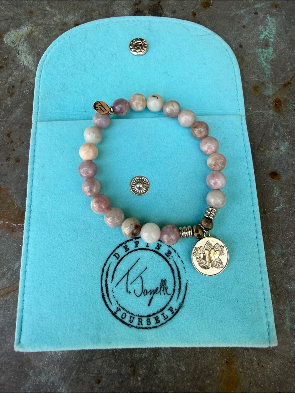 T Jazelle Limited Edition Beaded Sterling Silver Heart Floral Charm Bracelet